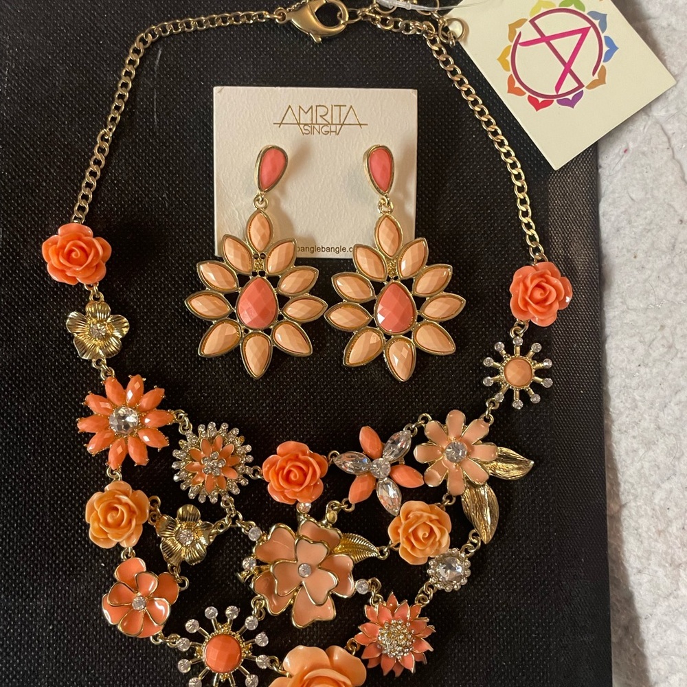 Amrita Singh Orange Floral Jewelry Set